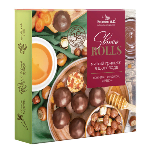  Берестов Shoco Rolls конфеты с фундуком, цукатами моркови  и медом 135г  в Липецке